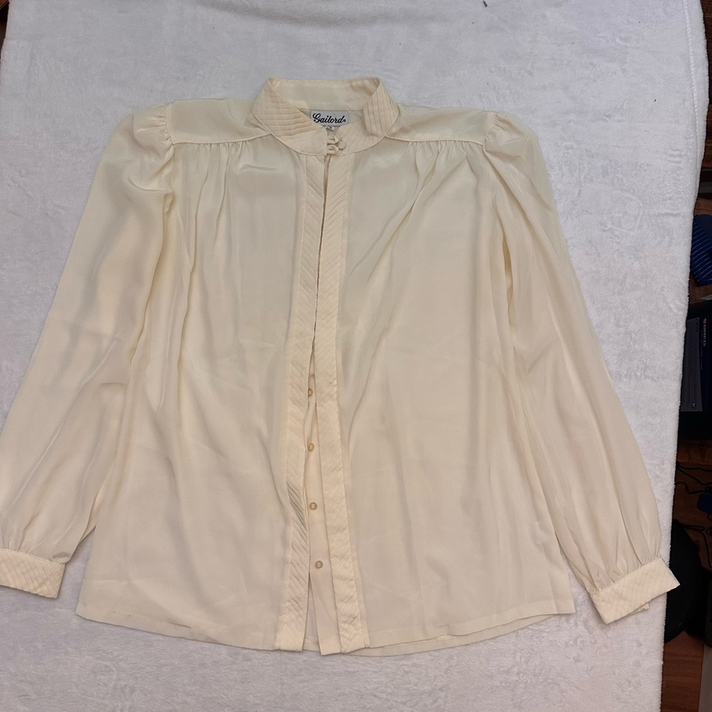 Vintage Elegant Cream Button-Up Blouse